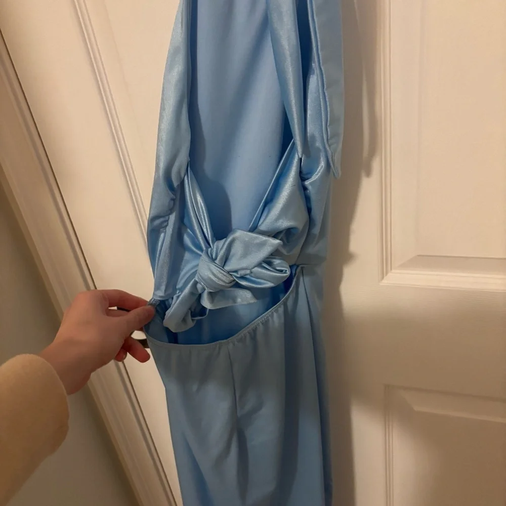 Lucy in the Sky Magdalena Satin Halter Maxi Dress in Blue size XS - Picture 5 of 7